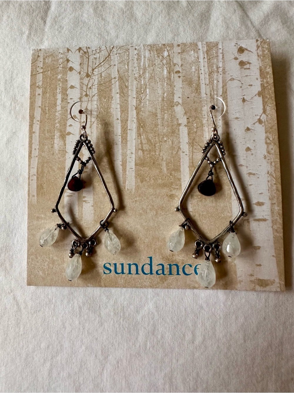 Sundance Silver Teardrop Dangle Earrings with White Gem Drops